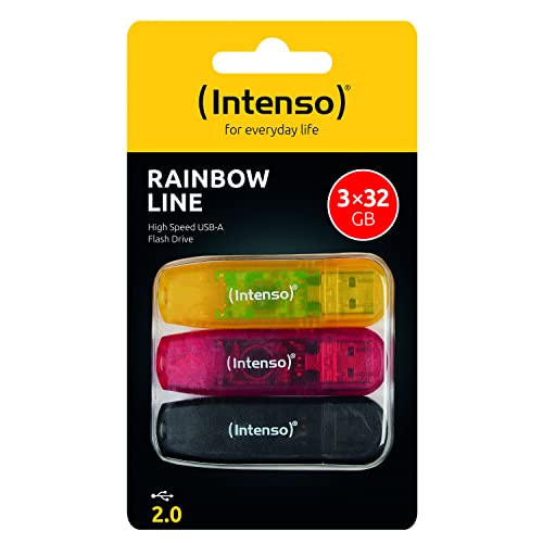 Intenso Rainbow Line - Chiavetta Usb 2.0, 3 X 32 Gb, Colore: Giallo/Rosso & Nero