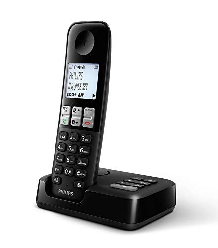 Philips D2551B / 01- Telefono Cordless Dect Con 1 Ricevitore Con Segreteria Telefonica, 50 Nomi/Numeri E Id Chiamante - Nero