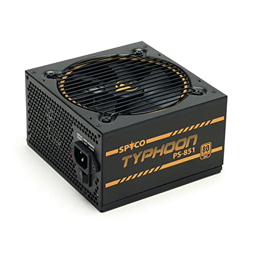 Spyco Typhoon Ps-851, Gaming Psu 850W, 80 Plus Gold, Full Modular, 12V Single-Rail, Circuito Dc-Dc, Alimentatore Atx, Ventola Super Silent, Condensato