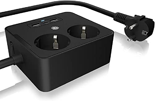 Icy Box Presa Multipla A 2 Prese Con Usb-C, Ciabatta Da Viaggio, Per Montaggio A Tavolo O A Parete, Cavo Di Prolunga Da 1,90 M, Caricabatterie Con 3 P