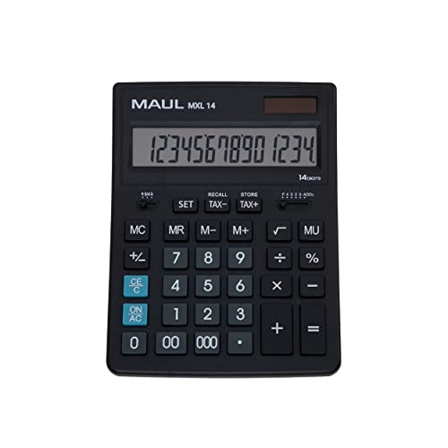 Maul Calcolatrice Commerciale Mxl14, 14 Cifre, Con Calcolo Delle Tasse, Display Angolato, Grande Calcolatrice Da Tavolo Professionale, Alimentato A En