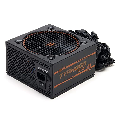 Spyco Typhoon Ps-551, Gaming Psu 550W, 80 Plus Bronze, Non Modulare, Bassa Rumorosità, Alimentatore Atx, Ventola Super Silent, Condensatori Teapo, Dim