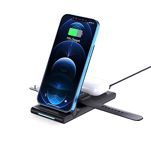 Mmobiel Supporto Per Caricatore Wireless Compatibile Con Iphone, Apple Watch E Airpods - Caricatore Rapido Wireless Pieghevole 3 In 1 Supporto Di Rica