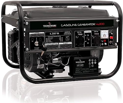 Tecnoware Generatore Di Corrente Elettrica Portatile 4200Va, Monofase, Alimentato A Benzina, Avviamento Elettrico/Manuale, Serbatoio 15L, Basso Rumore