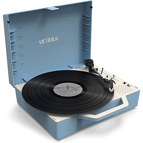 Victrola, Giradischi Re-Spin, Audio Di Qualità, Bluetooth, Design Eco-Sostenibile E Moderno, Tecnologia Vinyl Stream, Blu