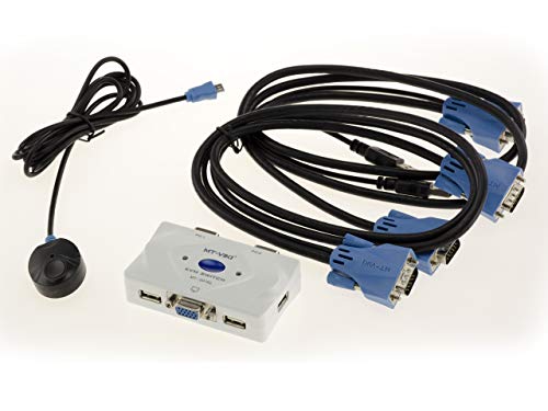 Kalea-Informatique Box Di Condivisione Kvm Switch Per 2 Pc. Monitor Vga, Tastiera E Mouse Usb, Con Telecomando E Cavi Kvm In Dotazione.