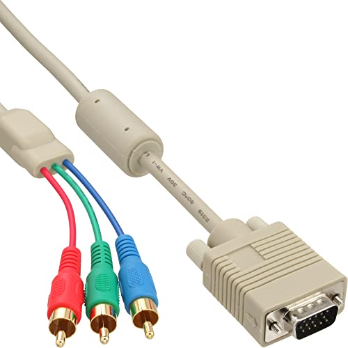 Inline 20615 Cavo Vga Rgb, 5X Rca Maschio A Sub-D 15Pin Maschio, 2 M, Rgb, Pin Dorati, Beige