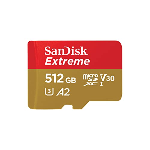 Sandisk 512Gb Extreme Scheda Microsdxc + Adattatore Sd + Rescuepro Deluxe Fino A 190 Mb/S Con Prestazioni App A2 Uhs-I Class 10 U3 V30
