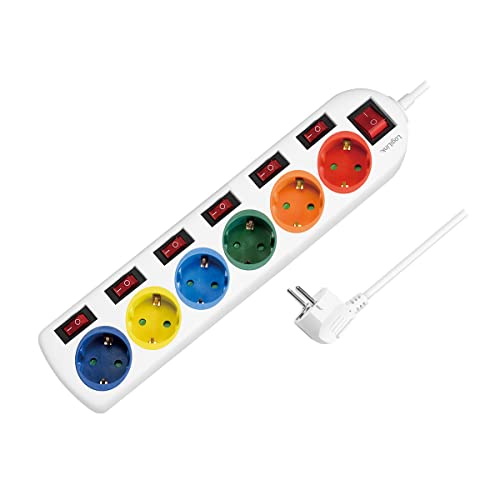 Logilink Regleta De Enchufes 6 Tomas, 6Xcee 7/3, W. 7 Interruptores, Coloridos