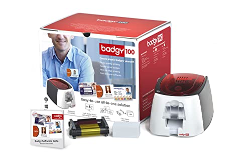 Badgy 100 All In One, Stampante Per Carte Di Plastica E Distintivi, Getto D'Inchiostro, Nero, 50 Carte