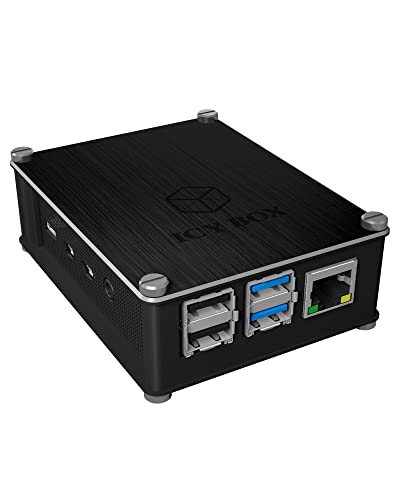 Icy Box Custodia Per Raspberry Pi 4, In Alluminio E Acrilico Intercambiabile, Griglia Laterale Permeabile All'Aria, Dissipatore Di Calore