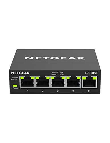 Netgear Switch Ethernet Plus 5 Porte Gs305E – Supporto Vlan, Qos, Switch Gigabit Per Ufficio, Funzionamento Silenzioso, Montaggio Desktop O A Parete