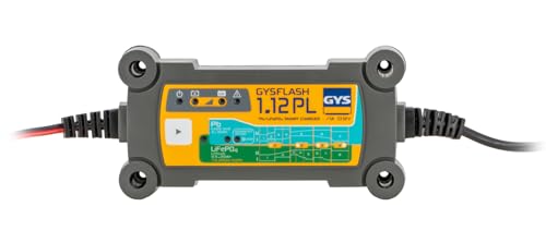 Gys - Gysflash 1.12, Caricabatterie/Mantenimento Di Carica Per Le Batterie, 12V, 1A, Piombo E Litio, Caricatore Intelligente, Mantenitore, Moto, Auto,