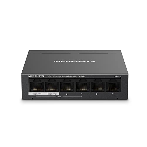 Tp-Link Mercusys Ms106Lp Poe+ Switch 6 Porte Con 4 Poe+, 30W Per Porta Poe, 40W Su Tutte Le Porte, 802.3Af/At, 2 Porte Uplink Per Internet E Nvr, Cass