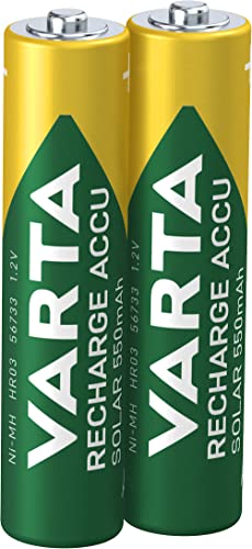 Varta Pile Aaa, Ricaricabili, Confezione Da 2, Recharge Accu Solar, Batteria Ricaricabile, 550 Mah Ni-Mh, Pronte All'Uso, Sviluppate Per Le Luci Solar