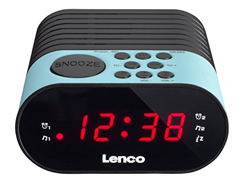 Lenco Cr-07 Blue - Radiosveglia Fm - Radiosveglia - 2 Allarmi - Doppio Allarme - Sleep Timer - Snooze - Display Led - Sintonizzatore Pll Fm - Blu