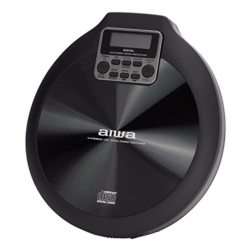 Aiwa - Pcd-810Bk Lettore Cd Portatile, Protetto Dagli Urti, Presa Per Auricolari Mini-Jack 3.5 Mm, Display Lcd, Colore Nero