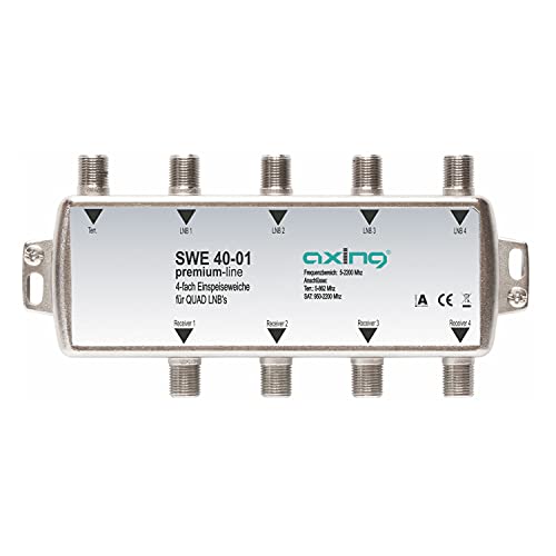 Axing Swe 40-01 Miscelatore Combinatore Diplexer Per Segnale Tv Satellitare E Digitale Terrestre, Per Quad-Lnb A 4 Uscite