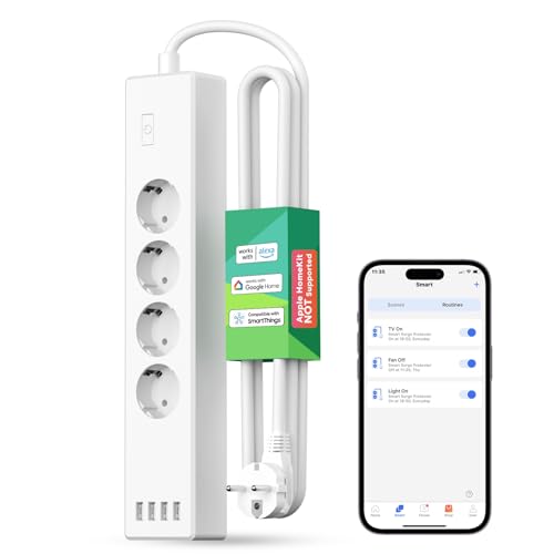 Meross 4000W Ciabatta Wifi Smart Alexa, Multipresa Controllo Vocale Con 4 Prese 4 Porte Usb, Risparmio Energetico, Ciabatta Elettrica Protezione Da So