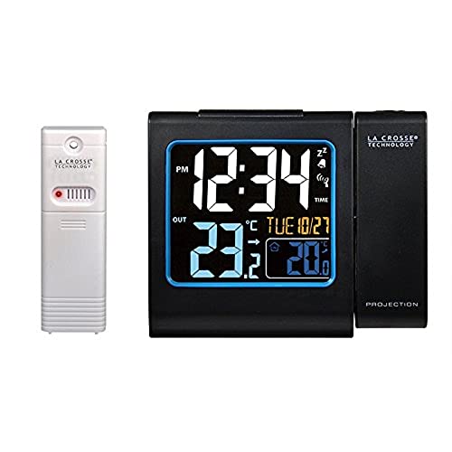 La Crosse Technology Wt552-Bla - Radiosveglia, Con Proiezione Color Rosso, Display Lcd A Colori, Temperatura Interna Ed Esterna, Nero