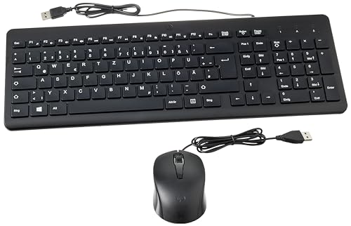 Hp Tastiera Con 150 Mouse Cablati Con Porte Usb-A, 12 Tasti Fn, 1600 Dpi, Funziona Con Windows E Mac, Layout Qwertz Silenzioso, Nero