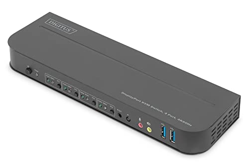 Digitus Kvm Switch Displayport – Display Singolo A 4 Porte – 4 Pc 1 Monitor – 1X Mouse, Tastiera E Audio Per 4 Computer – Uhd 4K@60Hz (4096 X 2160P) –