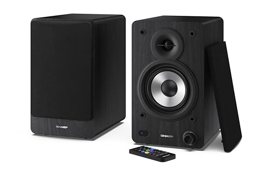 Sharp Cp-Ss30(Bk) Altoparlanti Attivi A 2 Vie, Custodia In Legno Da 60W Rms (2X30 W), Bluetooth V5.0, Usb, Ottico, Ausiliario E Rca, Regolazione Bassi