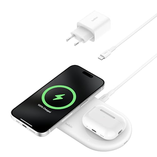 Belkin Boostcharge Pro Tappetino Di Ricarica Wireless 2 In 1 Con Tecnologia Magnetica Qi2 15 W, Caricabatteria Wireless Rapido Compatibile Con Iphone