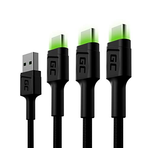 Green Cell 3X Set Di Cavi Usb-A - Usb-C Tipo C 2M Con Illuminazione A Led Cavo Di Ricarica Nero Compatibile Con Samsung Galaxy S23 S22 S21 S20 Ultra S