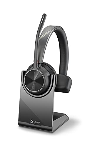 Poly - Cuffia Wireless Voyager 4310 Uc Con Supporto Di Ricarica (Plantronics), Cuffia Monoauricolare, Si Collega Al Pc Con Adattatore Bluetooth Usb-A