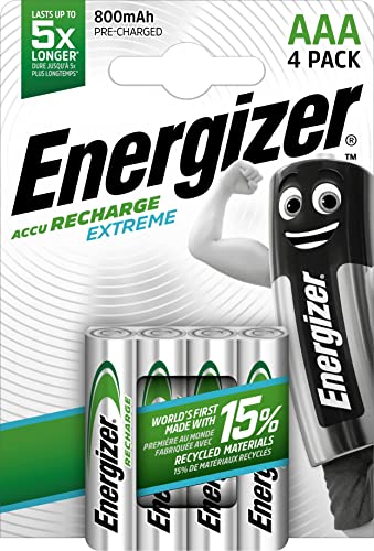 Energizer Batterie Ricaricabili Aaa, Recharge Extreme, Confezione Da 4, Grigio