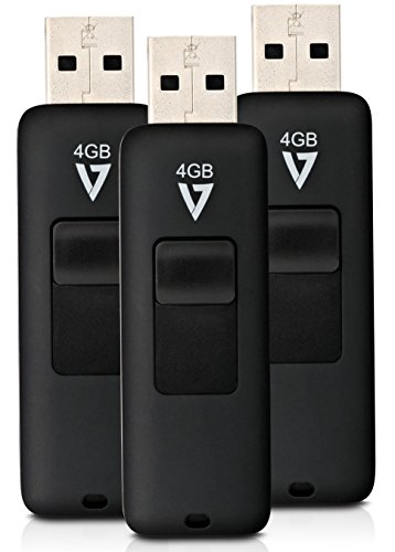 V7 Vf24Gar-3Pk-3E Slider Usb 2.0 Flash Drive 4 Gb Black (3 Pack)