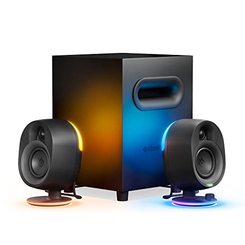 Steelseries Arena 7 - Altoparlanti Da Gaming 2.1 Illuminati - Design A 2 Vie - Bassi Potenti, Subwoofer - Illuminazione Rgb Reattiva - Usb, Aux, Ottic
