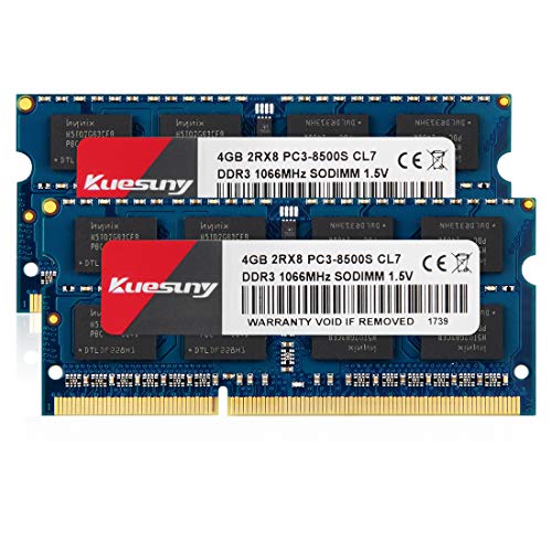 Kuesuny 8Gb Kit (2X4Gb) Ddr3 1066Mhz / 1067Mhz Sodimm Ram Pc3-8500 Pc3-8500S 1.5V Cl7 204 Pin 2Rx8 Dual Rank Non-Ecc Unbuffered Ram Di Memoria Ideale