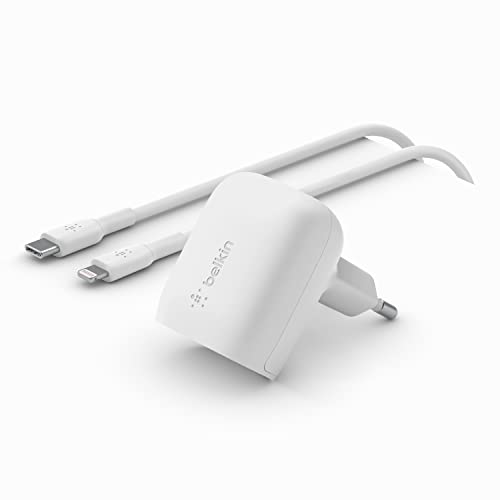 Belkin Caricabatteria Da Parete Rapido Usb Type C Power Delivery Con Cavo Usb-C/Lightning, Certificato Usb-C Pd 3.1 Pps, Per Iphone 14, Pro, Max, Plus