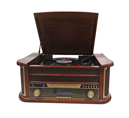 Denver Mrd-51 Stereo In Stile Retrò. Giradischi Radio Digitale Dab. Lettore Cd E Cassette. Registrazione Diretta Da Un Disco In Vinile, Cd E Cassette.