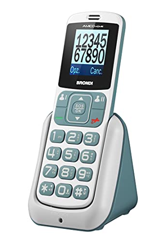 Brondi Amico Home Telefono Cellulare Gsm Per Anziani Con Tasti Grandi, Tasto Sos E Funzione Da Remoto, Dual Sim, Volume Alto, Bianco/Grigio