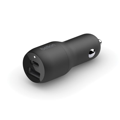 Belkin Boostcharge Doppio Caricabatteria Da Auto Rapido Da 37 W, Porta Usb-C Pps Da 25 W, Porta Usb-A Da 12 W, Per Galaxy S23, 23+, Ultra, Plus, Note,