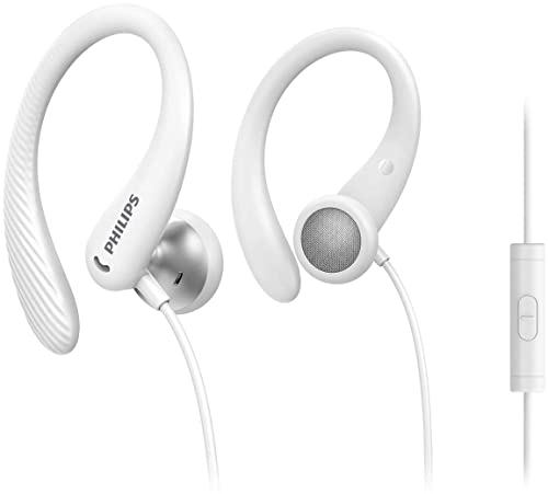Philips Cuffie Con Filo Per Fitness E Sport/Microfono, Ipx2 Resistenti Al Sudore, Supporti L'Orecchio Flessibili, Vestibilità Sicura, Telecomando Inli