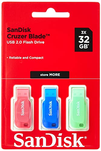 Sandisk 32Gb Cruzer Blade Usb Flash Drive , Blue/Pink/Green, 3Count(Pack Of 1)