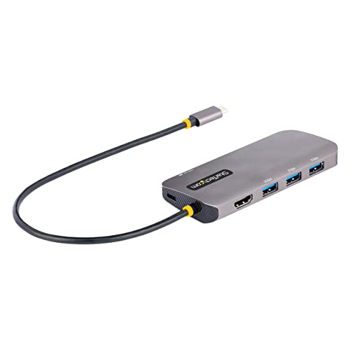 Startech.Com Adattatore Usb C Multiporta, Hdmi 4K 60Hz, Hub A 3 Porte Usb-A 5Gbps, 100W Pd Pass-Through, Gbe, Cavo Integrato Da 30Cm, Docking Station