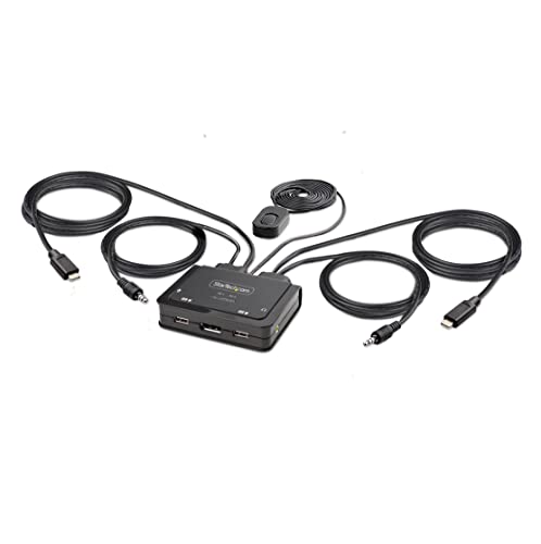 Startech.Com Kvm Switch Usb-C A 2 Porte, Uscita Displayport 4K 60Hz, Kvm Compatto Con Cavi Integrati Usb Tipo-C/Audio Da 1,2 M, Alimentato Via Cavo -