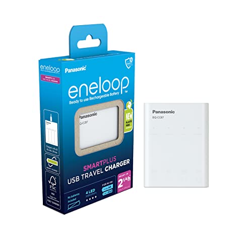 Panasonic Eneloop Caricabatterie Smartplus Usb Travel, Per 1-4 Batterie Aa/Aaa Ni-Mh, Con Uscita Usb E 10 Funzioni Di Sicurezza, Blu