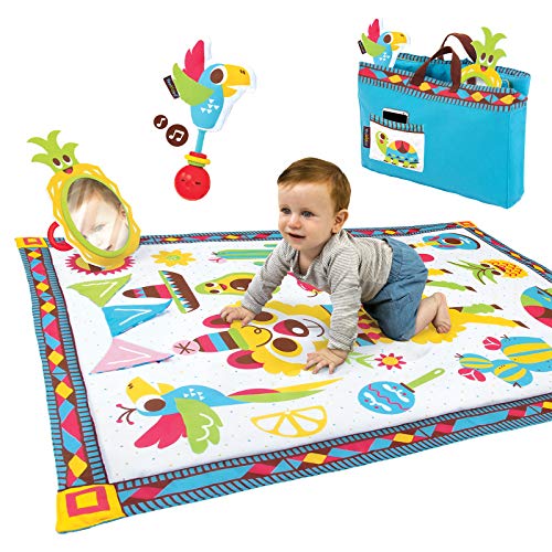 Yookidoo Fiesta Baby Tummy Time Mat. Si Ripiega Come Borsa Per Il Trasporto, Per Interni Ed Esterni, Con Specchio, Sonaglio E Massaggiagengive Coperta