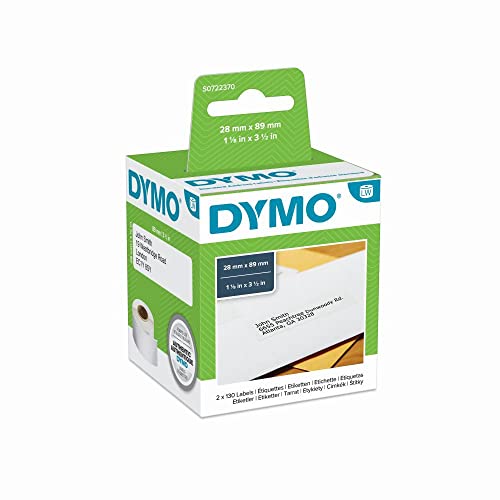 Etichette Dymo Label Writer Carta Per Direzioni, 130 X 2 Rotoli Bianchi Da 89X28Mm