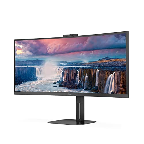 Aoc Cu34V5Cw - Monitor Curvo Wqhd Da 34 Pollici, Webcam Da 2 Mp, Altoparlante, Altezza Regolabile (3440 X 1440, 100 Hz, Hdmi, Displayport, Usb-C, Hub