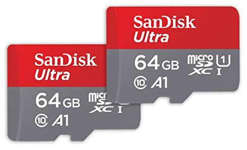 Sandisk 64 Gb Ultra Microsdxc Uhs-I Scheda, Con Adattatore Sd, Fino A 140 Mb/S, Prestazioni Dell'App A1, Classe 10, U1 Twin Pack