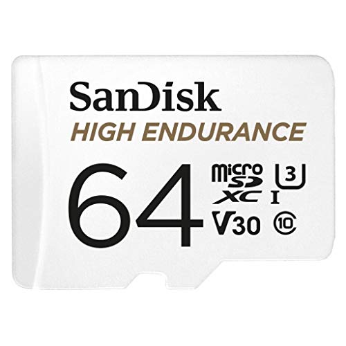 Sandisk High Endurance Video Monitoring For Dashcams & Home Monitoring 64 Gb Microsdxc Memory Card + Sd Adaptor, Up To 100 Mb/S Read And 40 Mb/S Write