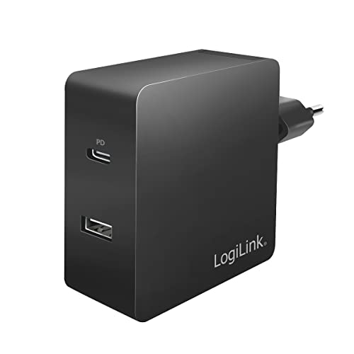 Logilink Pa0213 Usb Wall Charger 2 Port, Usb-Af & Usb-Cf, 65W, W/Pd, Black