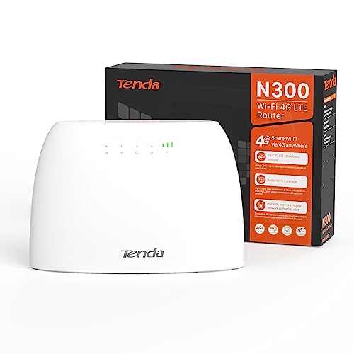 Tenda 4G03 Router 4G Lte Fino A 150 Mbps/Wireless Fino A 300Mbps, Monitoraggio Del Traffico Dati, Porta Lan/Wan, Con Slot Per Scheda Sim, Nessuna Conf